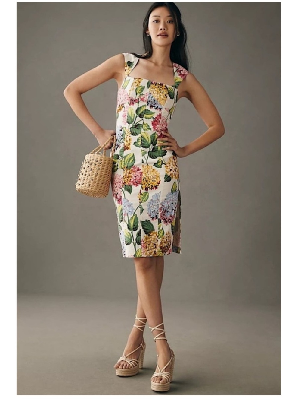 Anthropologie Floral Dress in White with Yellow, Pink, Green